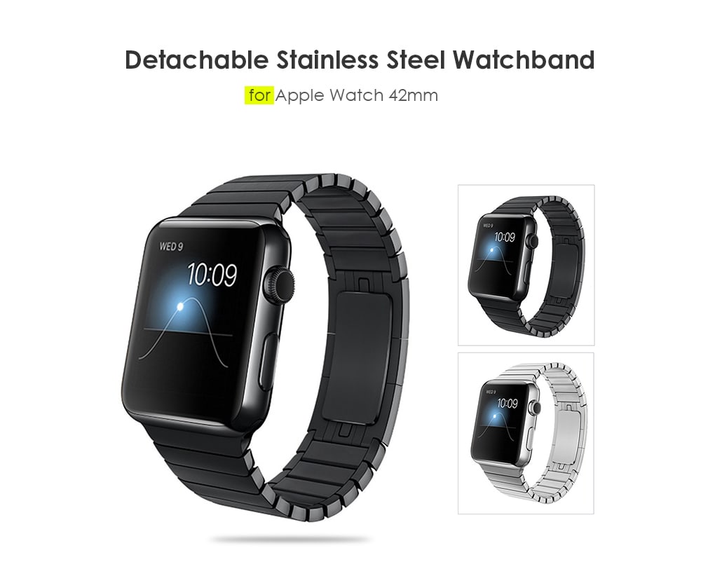 Detachable Stainless Steel Watchband for Apple Watch 42mm- Black