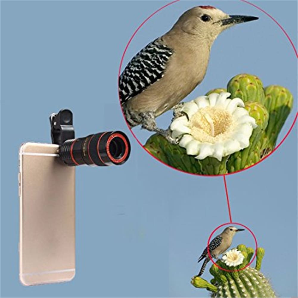 Universal 8X Optical Zoom Telescope Camera Lens Clip Mobile Phone Telescope for Xiaomi / Huawei / Samsung- White