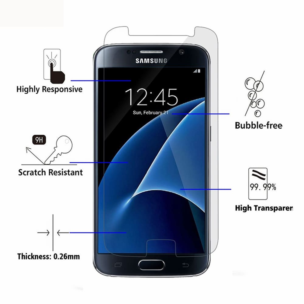 Screen Protector for Samsung Galaxy S7 High Clear Premium HD Tempered Glass- Transparent