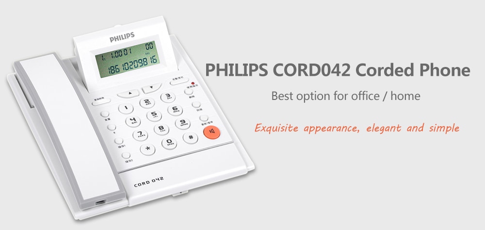 PHILIPS CORD042 Corded Phone with Caller ID / Call Waiting / No Battery / Brightness Adjustment- White