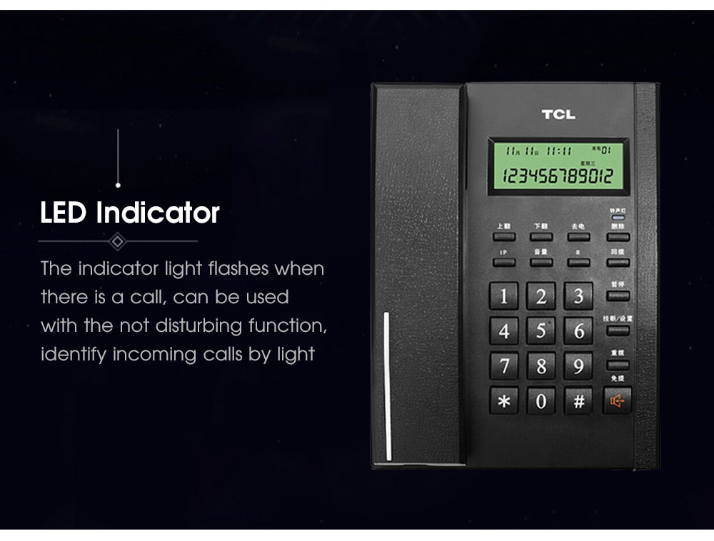 TCL HCD868 (79) TSD Corded Phone with Caller ID / Call Waiting / No Battery / Brightness Adjustment- Black