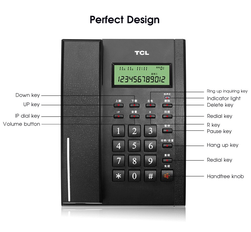 TCL HCD868 (79) TSD Corded Phone with Caller ID / Call Waiting / No Battery / Brightness Adjustment- Black