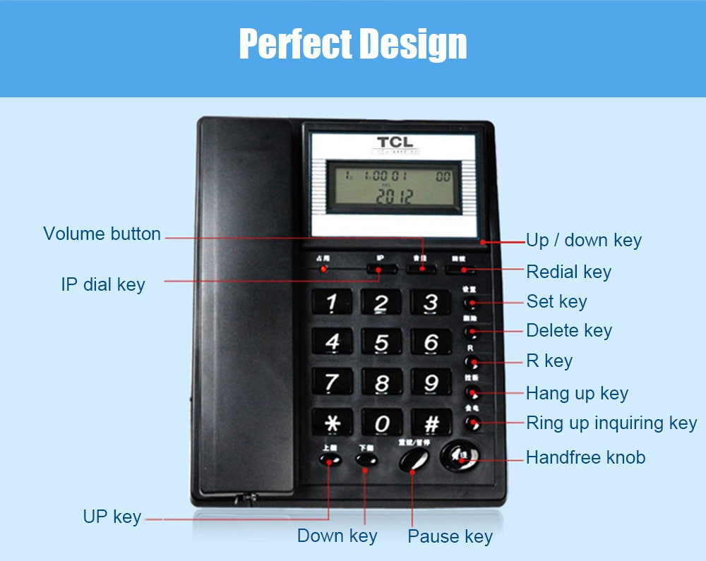 TCL HCD868(37)TSD Corded Phone with Caller ID / Call Waiting / No Battery / Brightness Adjustment- Black