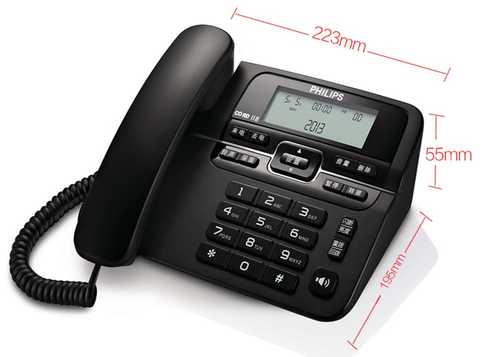 PHILIPS CORD118 Corded Phone with Caller ID / Call Waiting / No Battery / Brightness Adjustment- Black