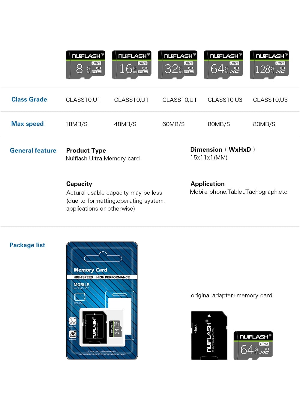 NUIFLASH TF Micro SD Memory Card with Holder - Multi-A 16GB