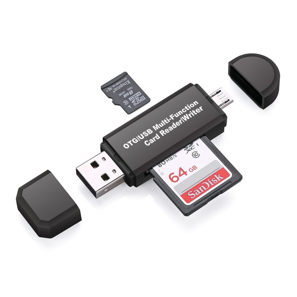 SD/Micro SD Card Reader Micro USB OTG Adapter and USB 2.0 Portable Memory Card Reader for SDXC SDHC- Black