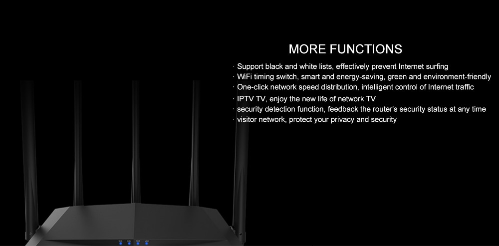 Tenda AC7 Wireless Router 2.4GHz + 5GHz Dual Frequency / 1167Mbps / 5 x 6dBi Antenna- Black