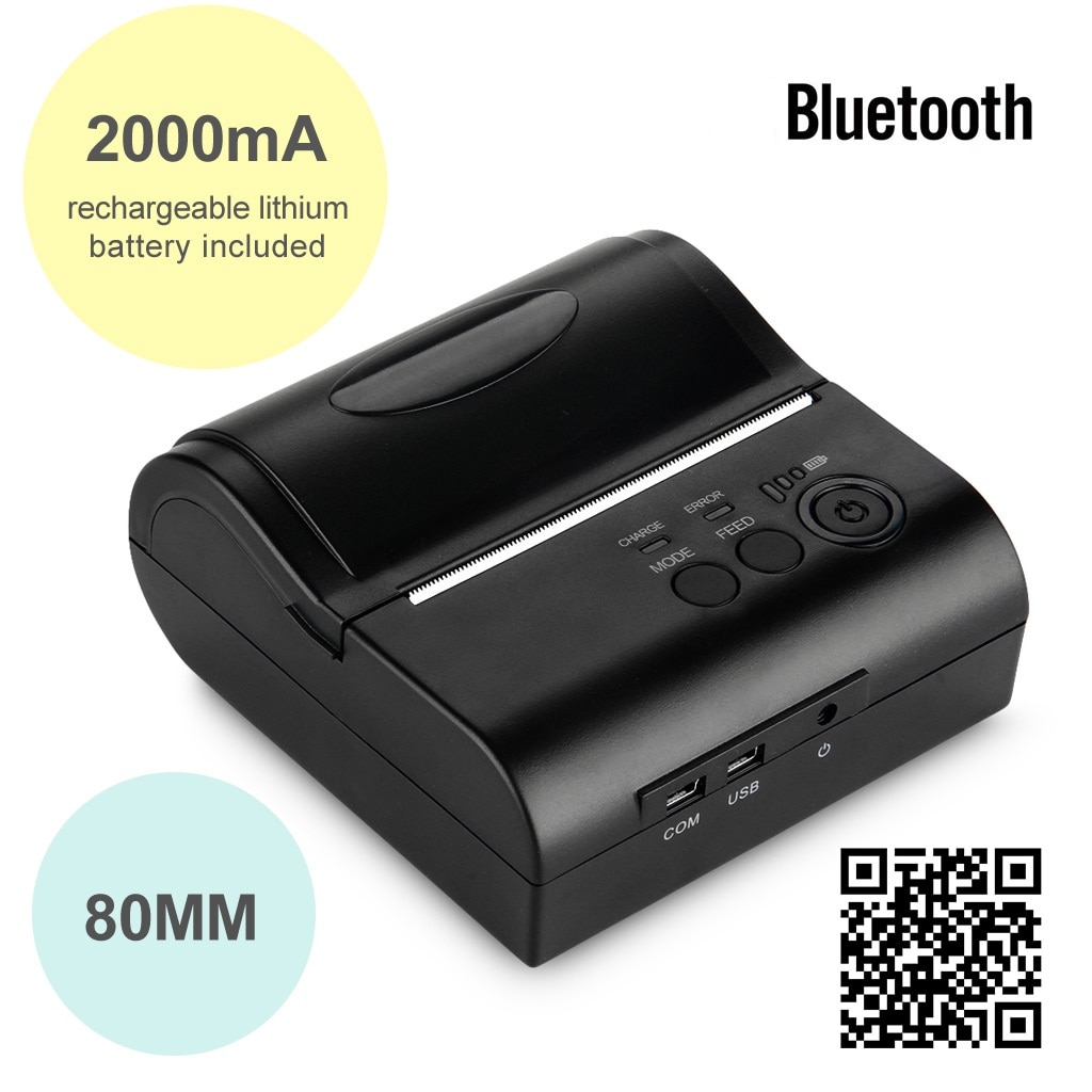 Portable Bluetooth Wireless 80mm Thermal Dot Receipt Printer DE- Black