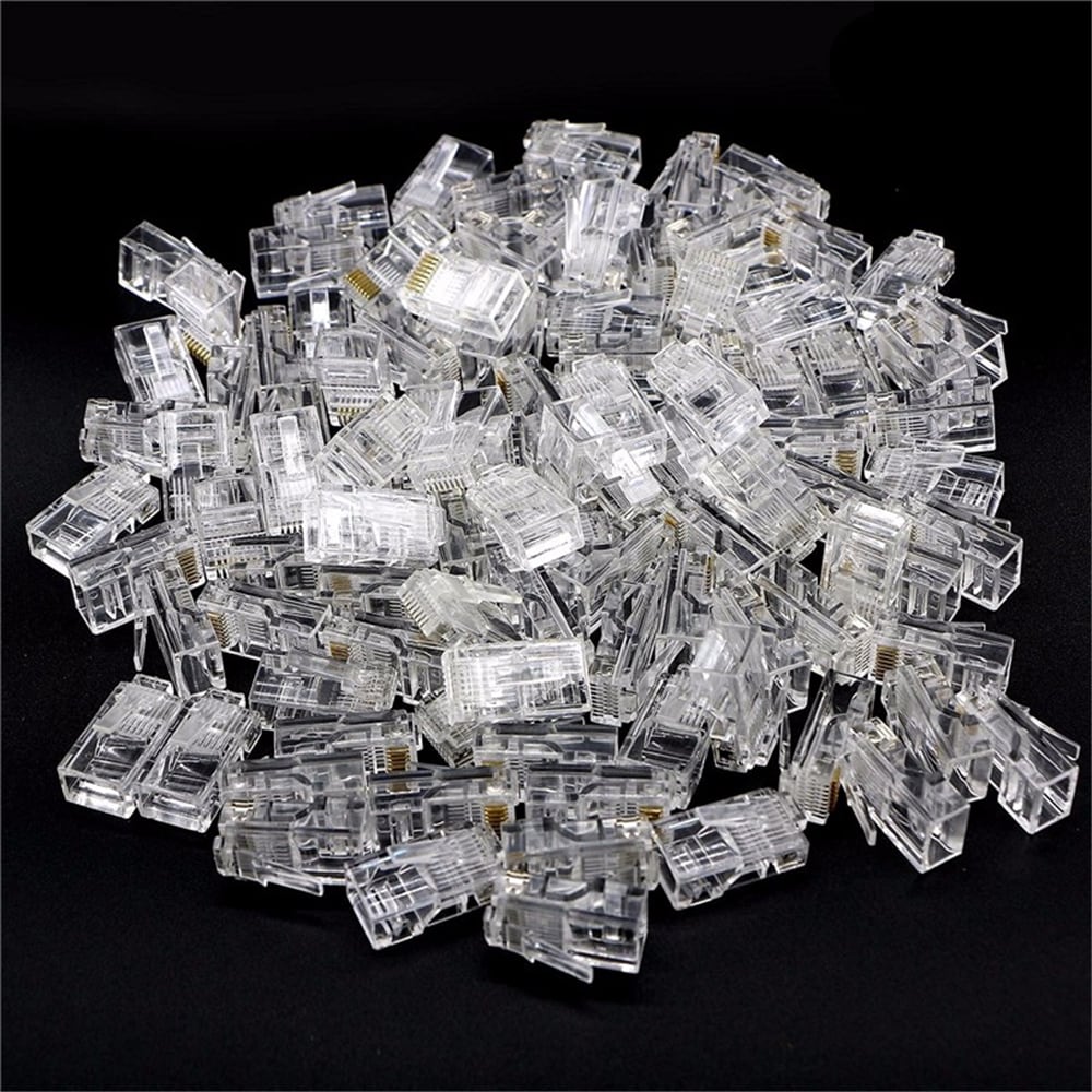 RJ45 Network LAN CAT5e Cat6 Patch Cable Crimp Plug Connector GOLD Pins- Transparent 100pcs