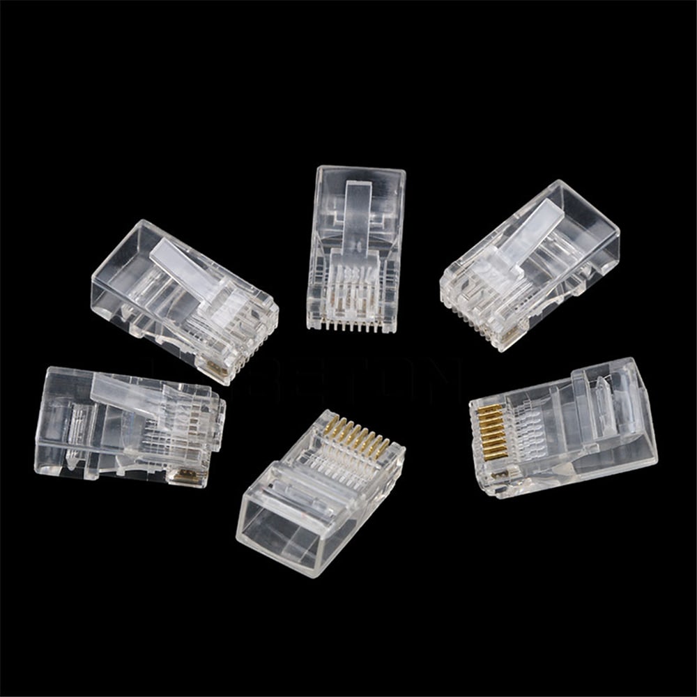 RJ45 Network LAN CAT5e Cat6 Patch Cable Crimp Plug Connector GOLD Pins- Transparent 100pcs