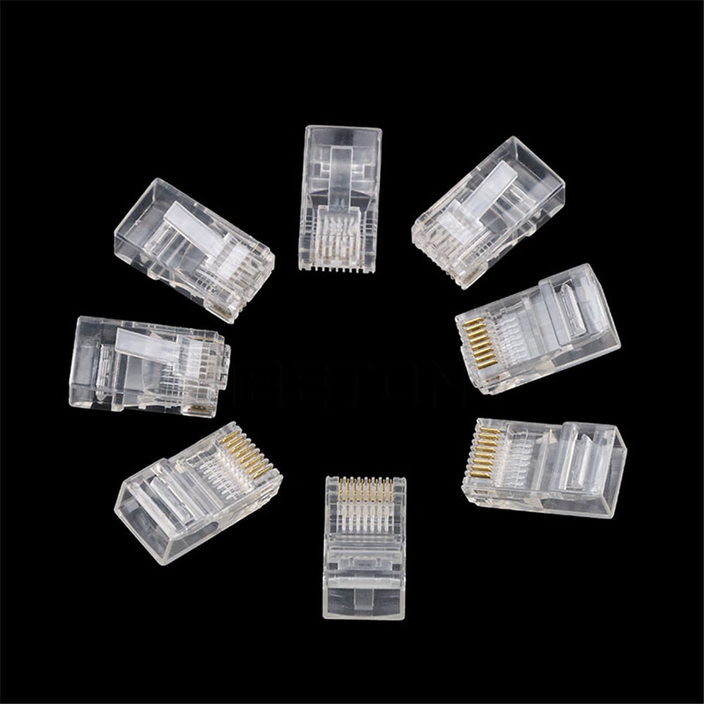 RJ45 Network LAN CAT5e Cat6 Patch Cable Crimp Plug Connector GOLD Pins- Transparent 100pcs