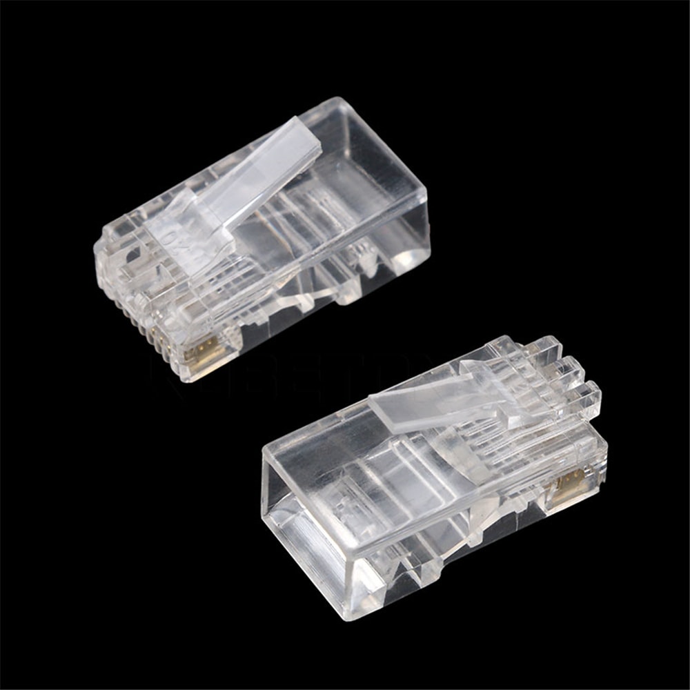 RJ45 Network LAN CAT5e Cat6 Patch Cable Crimp Plug Connector GOLD Pins- Transparent 100pcs