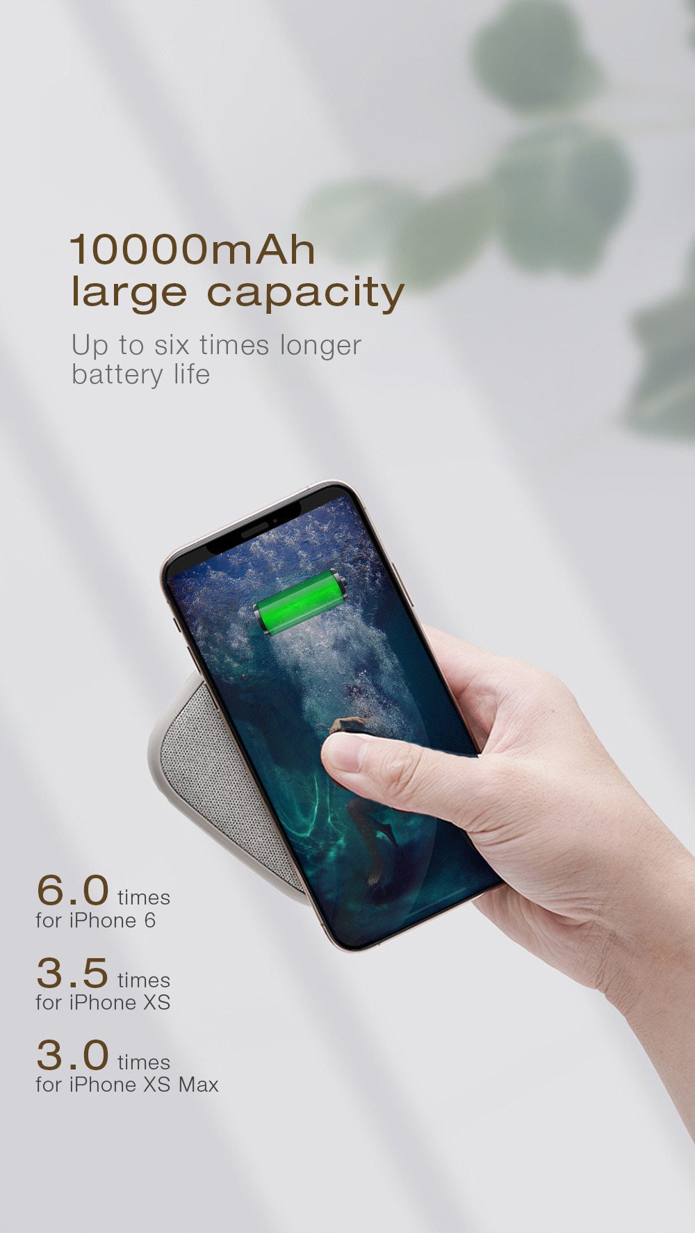 SOLOVE Ultra-thin Mobile Power Wireless Charger- Gray Cloud