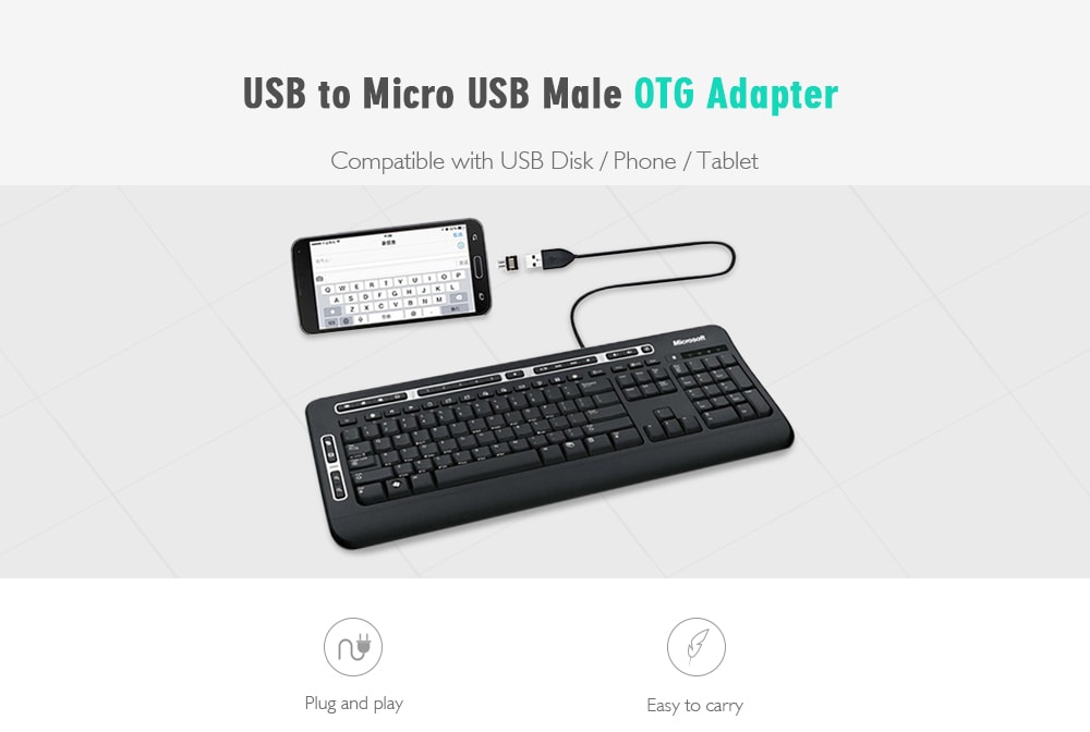 USB to Micro USB Male OTG Adapter Compatible with USB Disk / Phone / Tablet - Silver