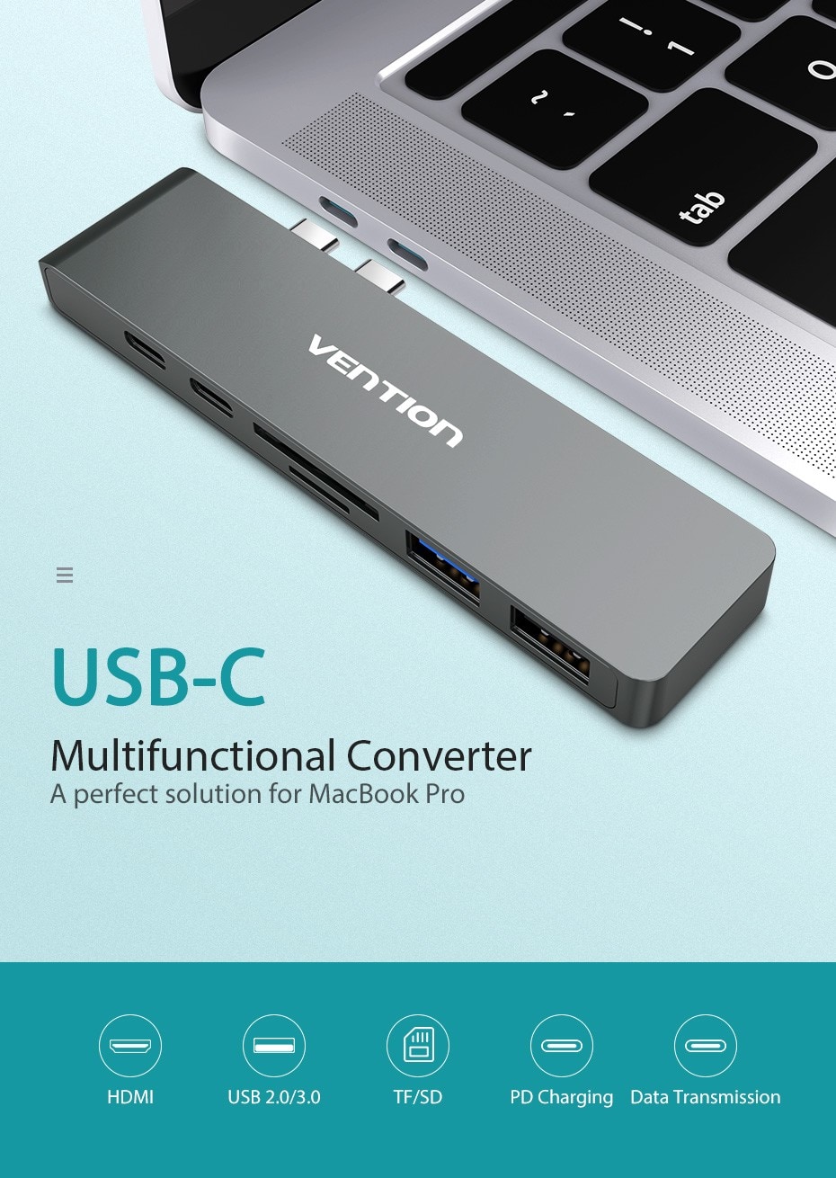 Vention CMHH0 Multifunctional Converter for Macbook Pro- Gray