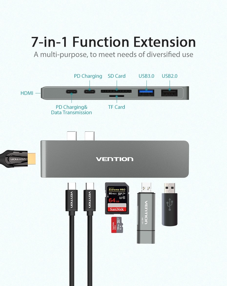 Vention CMHH0 Multifunctional Converter for Macbook Pro- Gray