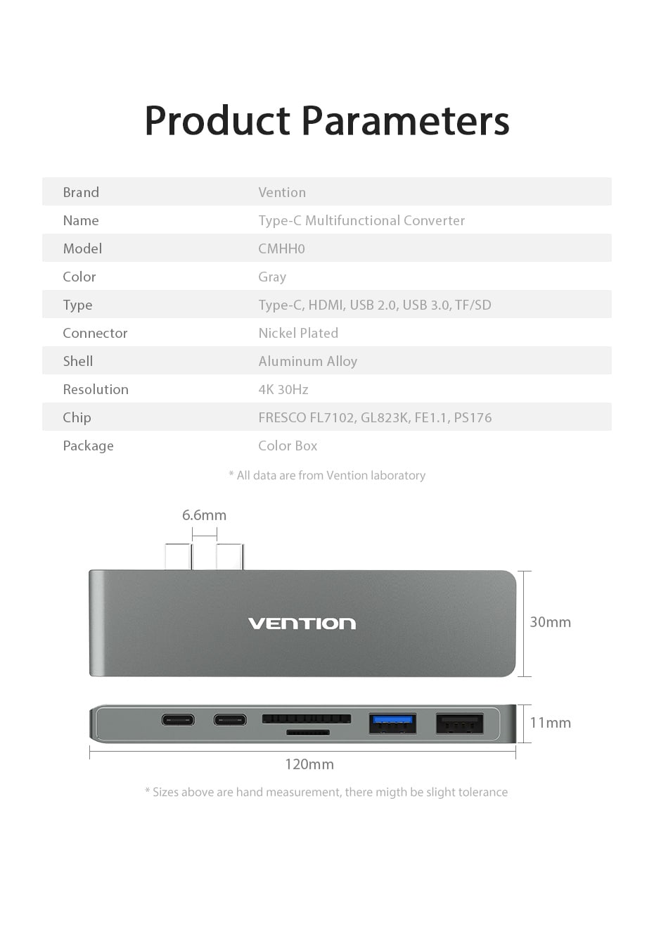 Vention CMHH0 Multifunctional Converter for Macbook Pro- Gray