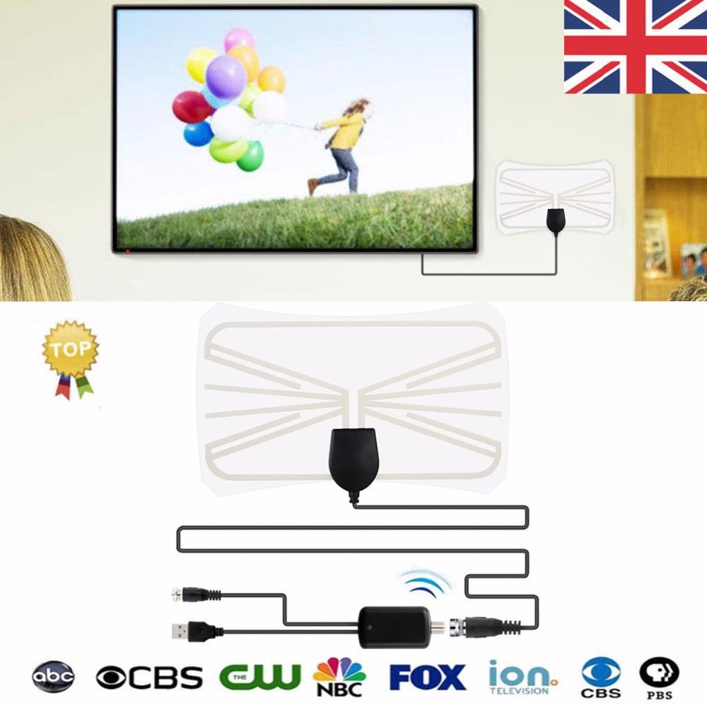 TY24 Flat High Gain HDTV High-definition Digital TV Antenna DVB-T2 with Signal Amplifier- Black