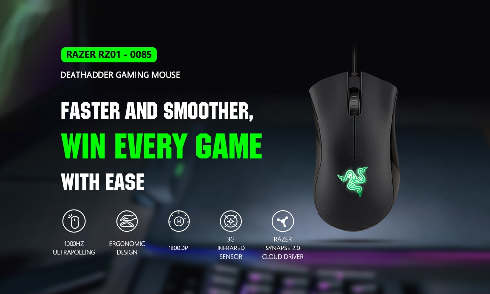 Razer RZ01 - 0085 DeathAdder 1800DPI Essential Ergonomic Gaming Mouse- Black