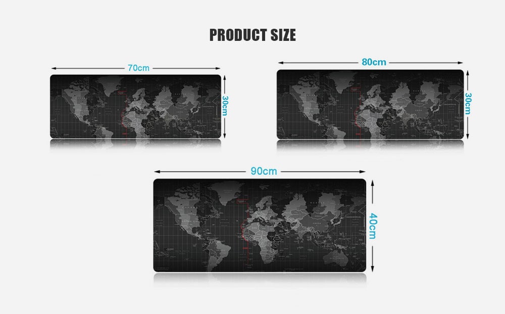 World Map Mouse Pad Oversized Non-slip Desktop Keyboard Mat- Black 300x700x3mm