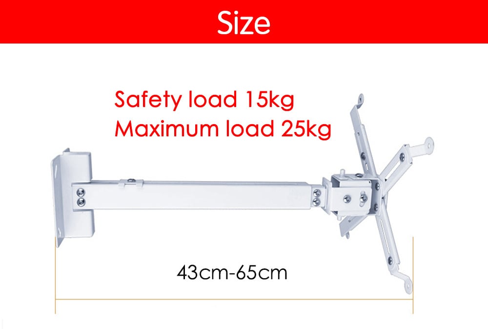 Universal Adjustable Projector Ceiling Mount Loading 15KG Wall Hanging Bracket Holder- White