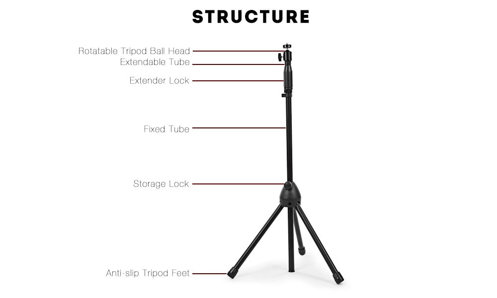 V2 Portable Tripod 55 inch Holder for Mini Projector Camera with Bag- Black