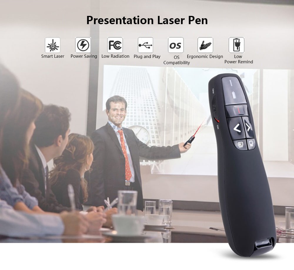 VIBOTON R400 2.4G Wireless Remote Control RF PPT Presenter USB Presentation Pen- Black