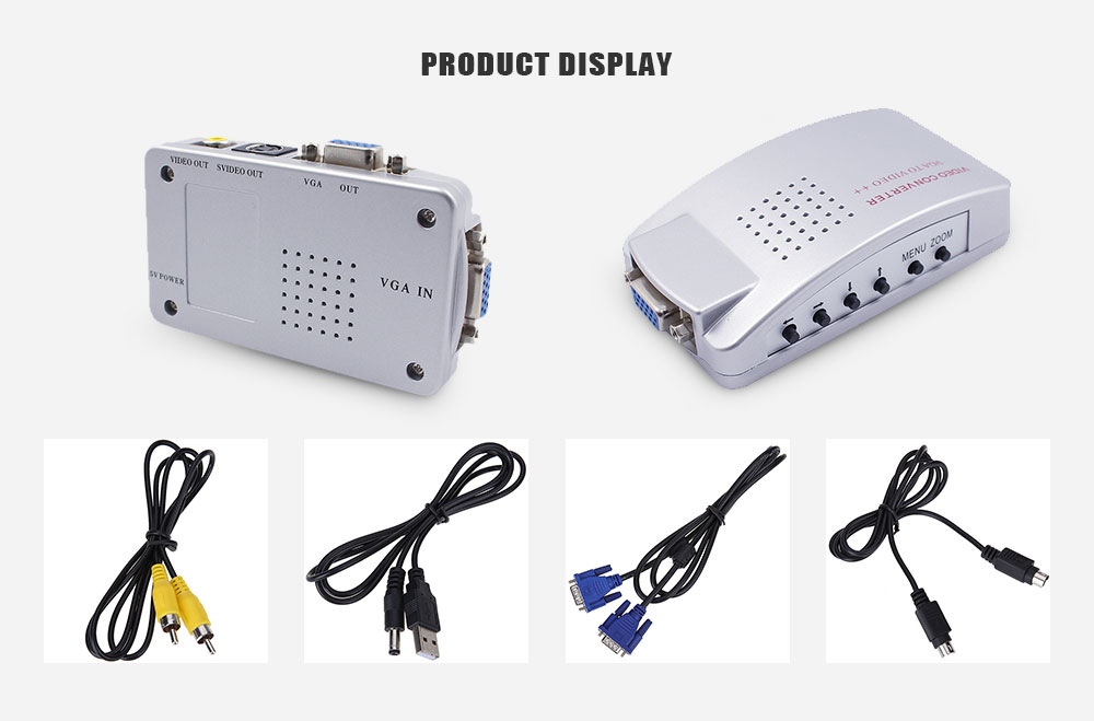 VGA to AV Converter VGA to VIDEO Switch with S Terminal TV Converter Computer Monitor- Silver