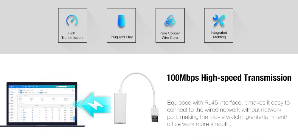 USB to RJ45 100Mbps Ethernet Network Adapter Converter- Black