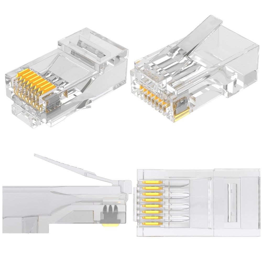 RJ45 Network Connector 8P8C Modular Ethernet Cable Head Plug Gold- White 50 only