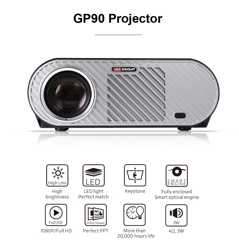 VIVIBRIGHT GP90 Projector 3200 Lumens Home Theater Support 1080P- Black US Plug