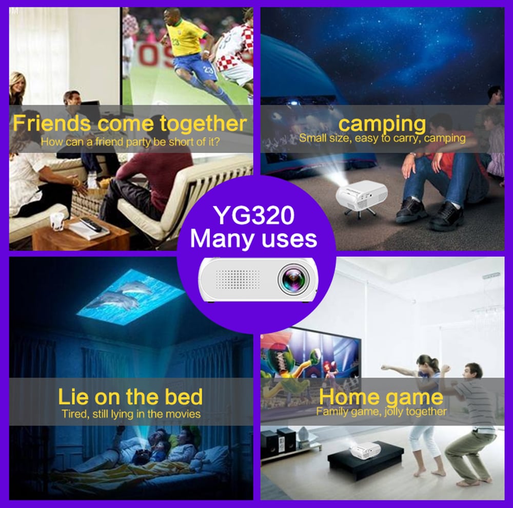 YG-320 Portable Home Mini HDMI USB LED 1080P Projector- Snow White US Plug