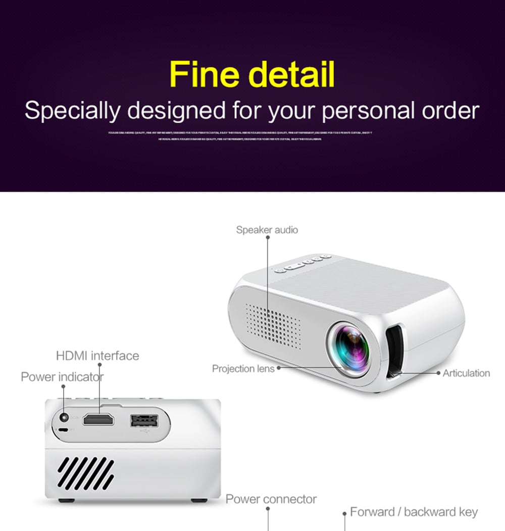 YG-320 Portable Home Mini HDMI USB LED 1080P Projector- Snow White US Plug