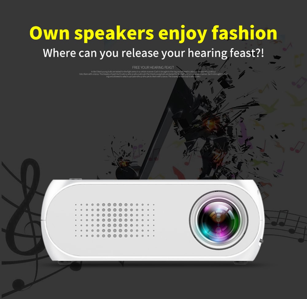 YG-320 Portable Home Mini HDMI USB LED 1080P Projector- Snow White US Plug