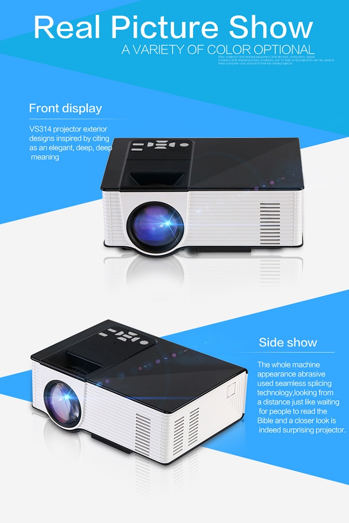 VS314 LED Projector 1500 Lumens 800 x 480 Pixels 1080P Media Player- White and Black US Plug