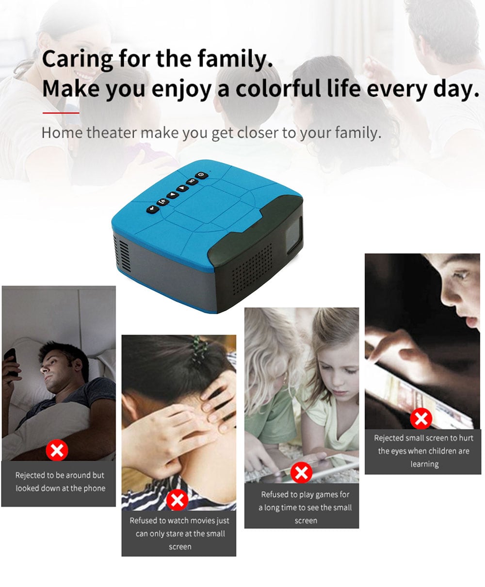 UNIC U20 LCD Mini Home Projector 320 x 240 Support USB / TF / AV / HDMI / Headphone / Mini USB- Deep Sky Blue UK Plug