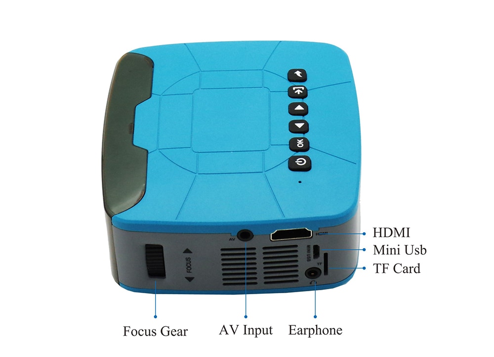 UNIC U20 LCD Mini Home Projector 320 x 240 Support USB / TF / AV / HDMI / Headphone / Mini USB- Deep Sky Blue UK Plug