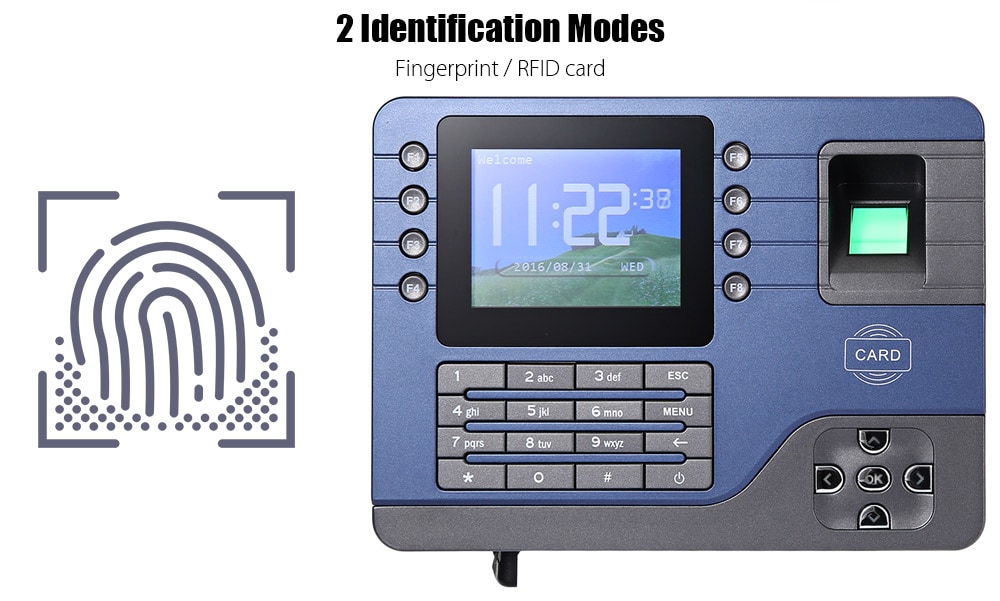 Realand  A - C091 TFT Fingerprint Time Attendance Clock Employee Payroll Recorder 2 Identification Mode for Company School- Gray US Plug