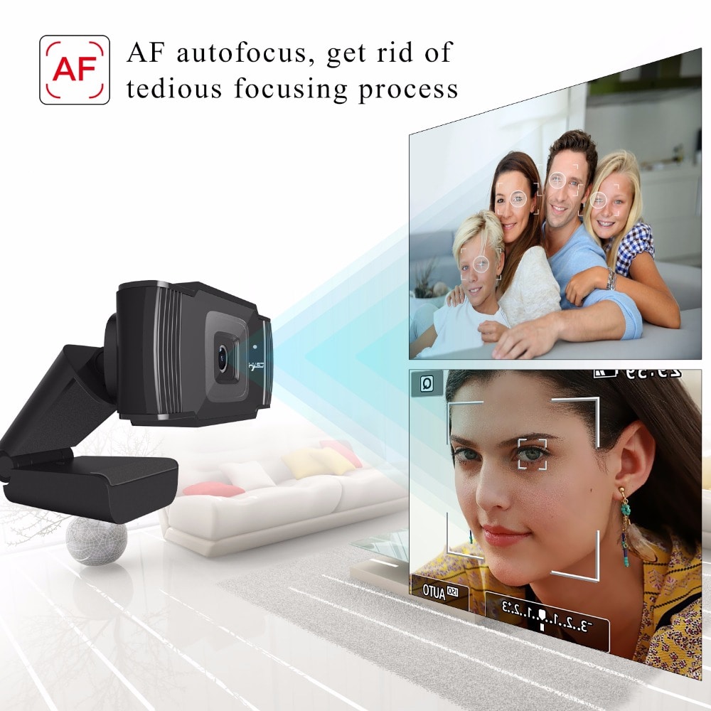 Webcam HD1080P 30FPS Auto Focus Computer Camera Sound-Absorbing Microphone- Black