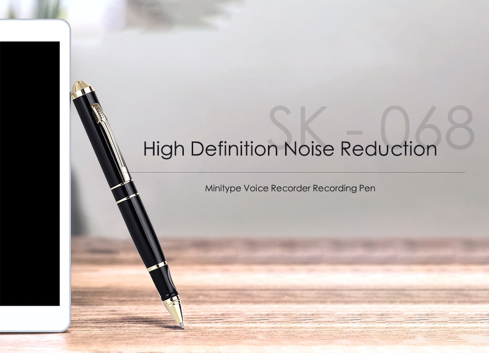 SK - 068 High Definition Noise Reduction Minitype Voice Recorder Recording Pen with 16G Memory Card  - Black 16G