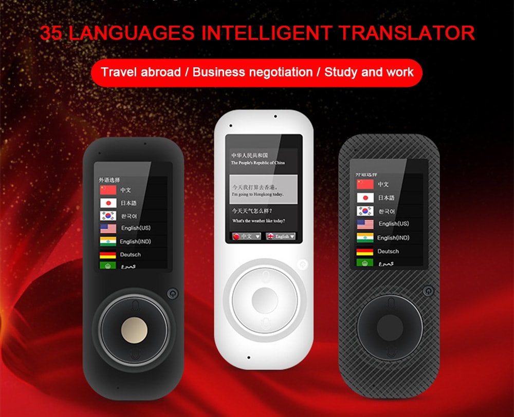 T2 Smart Voice Translator Support Audio Record Playback 35 Languages- Gray