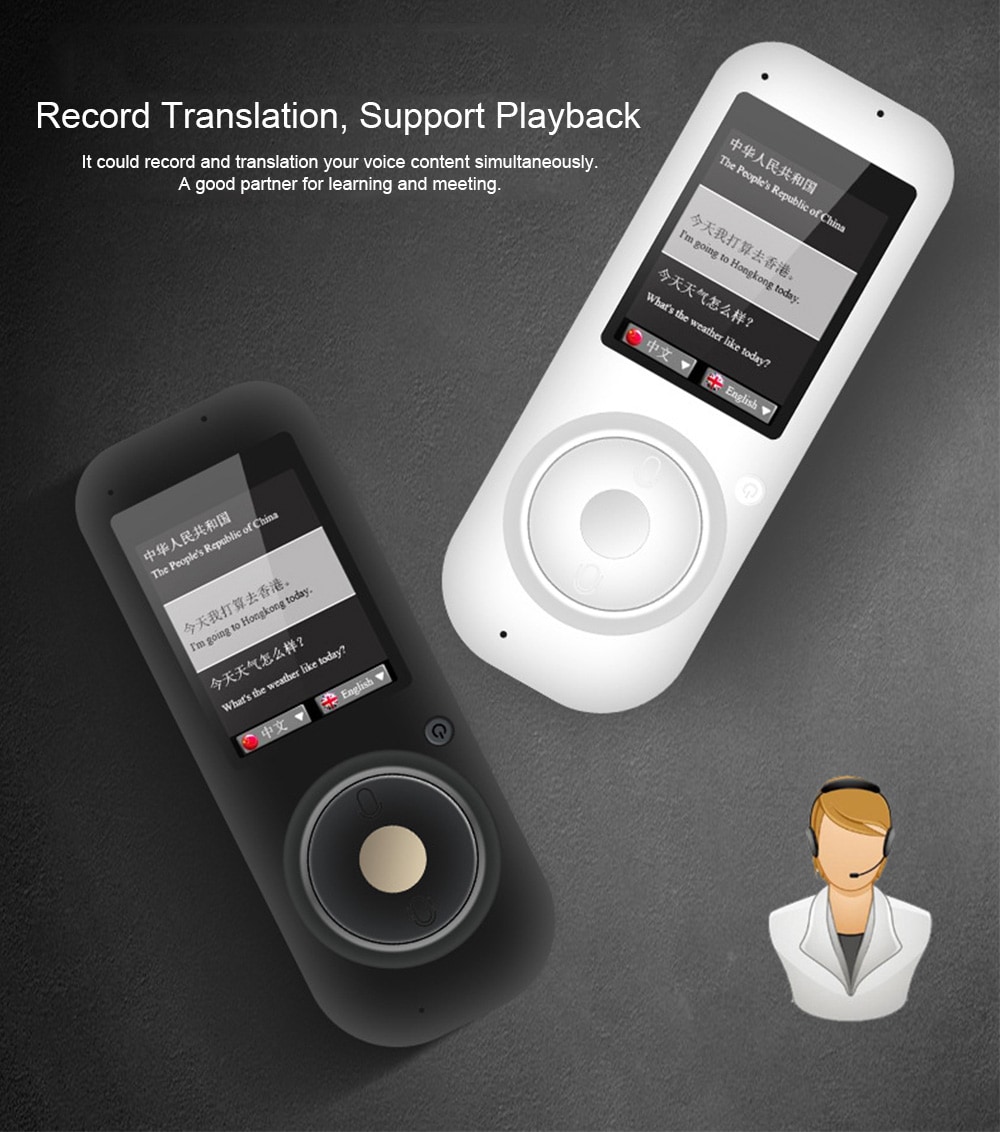 T2 Smart Voice Translator Support Audio Record Playback 35 Languages- Gray