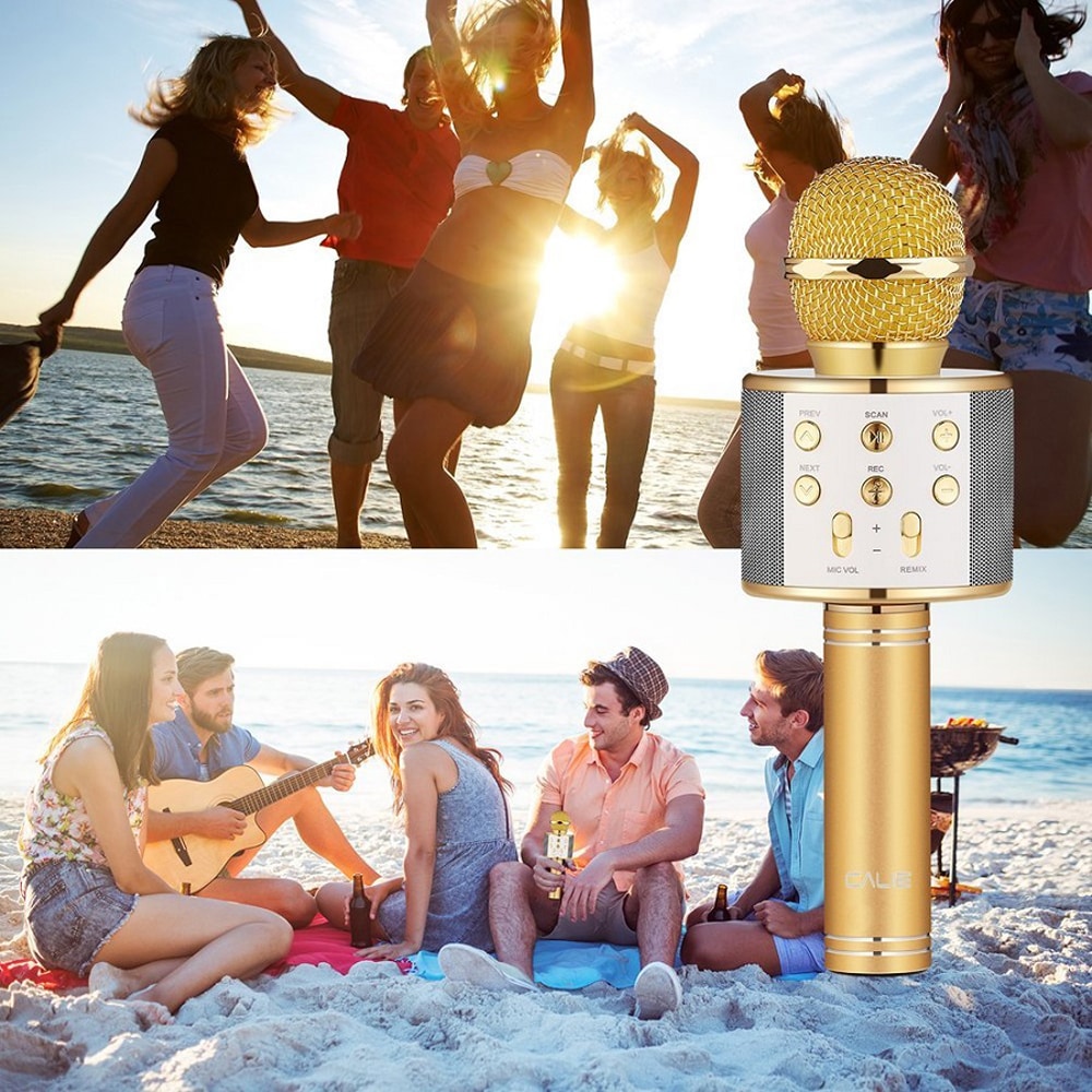 Wireless Bluetooth Karaoke Handheld Microphone USB KTV Player Mic Speaker Record Music Microphones- Rose Gold