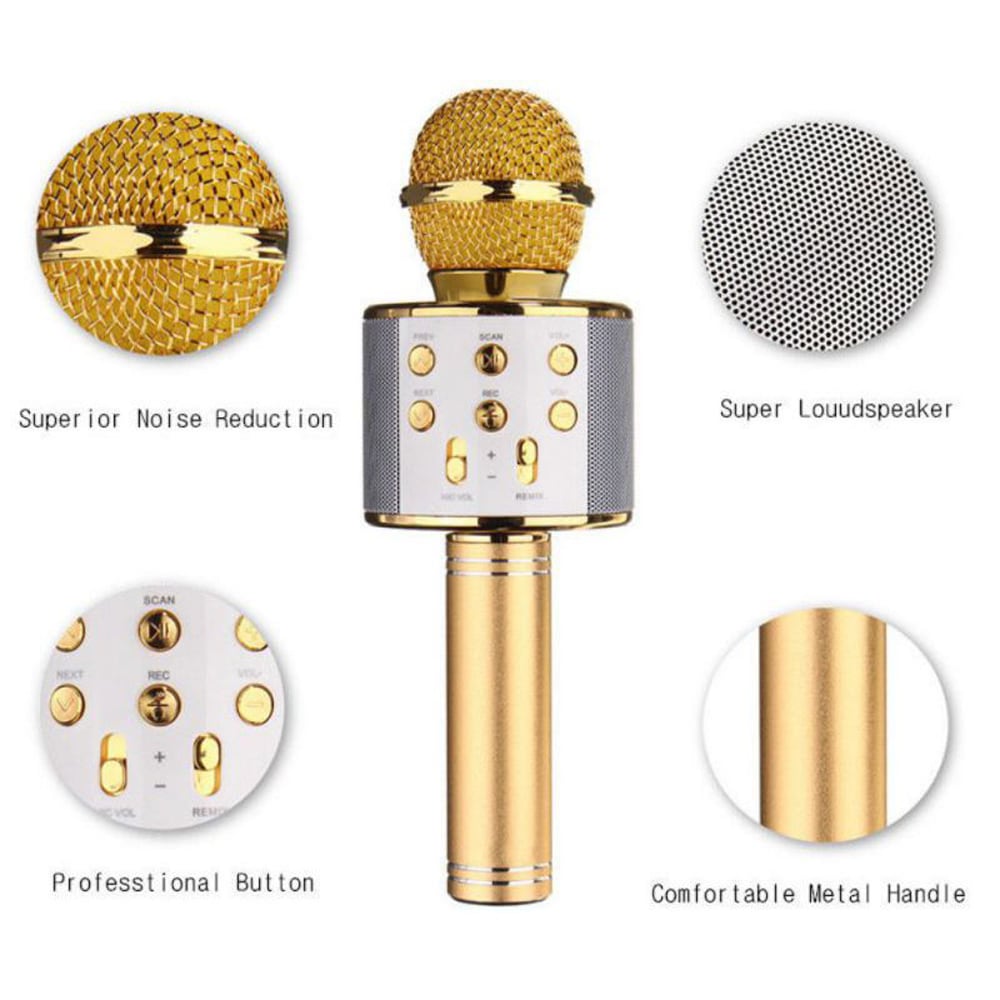 Wireless Bluetooth Karaoke Handheld Microphone USB KTV Player Mic Speaker Record Music Microphones- Rose Gold