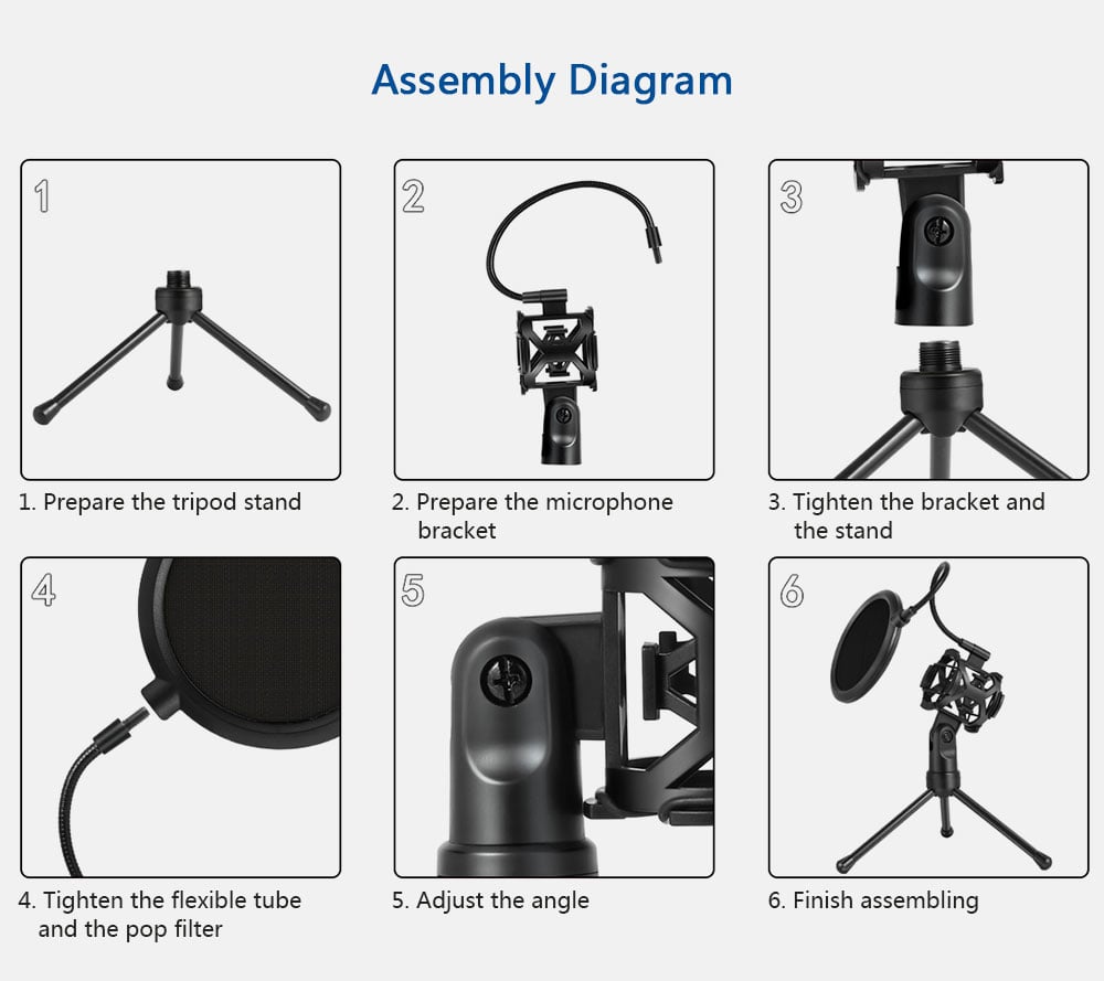 PS - 2 Microphone Filter with Adjustable Desktop Stand - Black