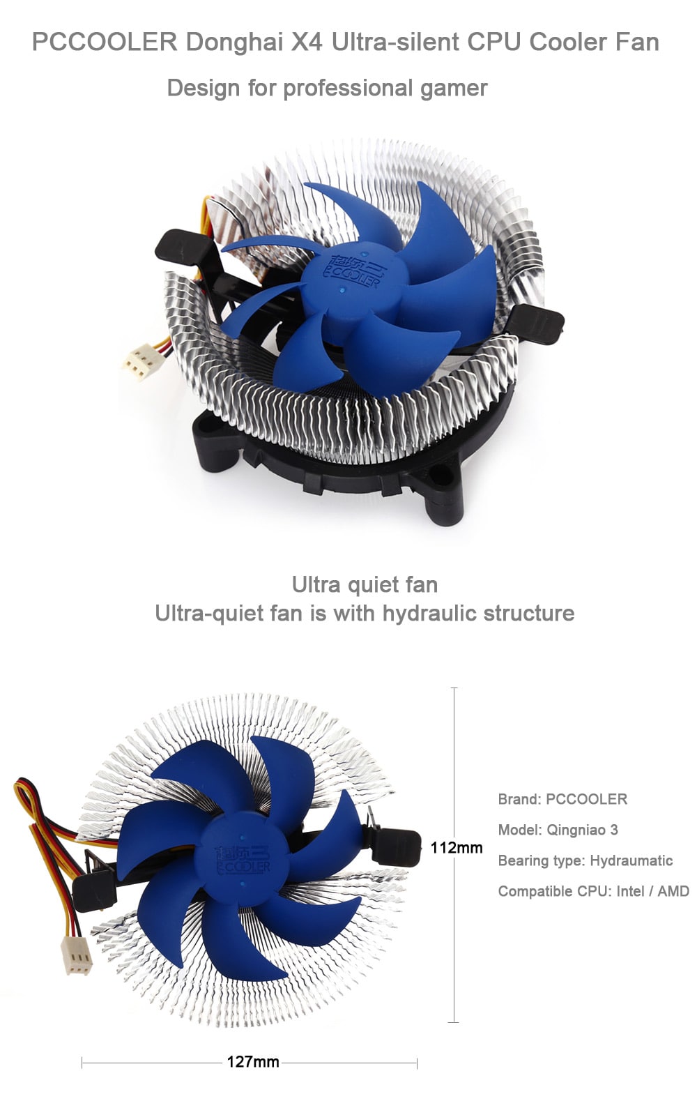 PCCOOLER Qingniao 3 Desktop CPU Cooling Fan Compatible with Intel / AMD- Silver and Blue