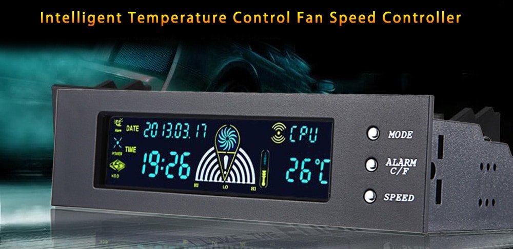 STW 5023 5.25inch Drive Bay Full Brushed Aluminum 3 Channels Fan Speed Temperature Controller with LCD Screen- Black