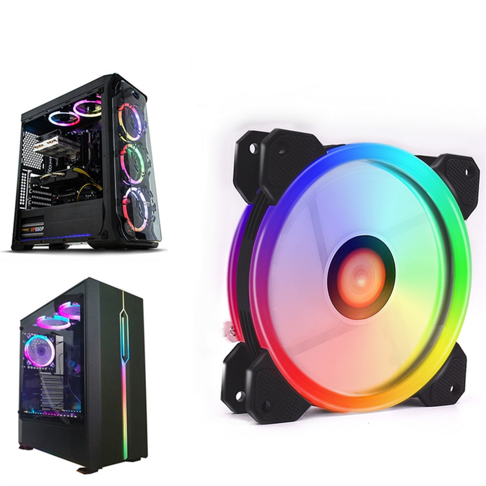 Wireless RGB LED Light 12cm Computer PC Case Cooling Fan CPU Cooler- Black