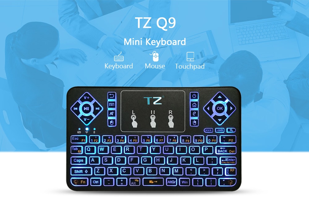 TZ Q9 Wireless Mini Keyboard BT3.0 Backlight Function with Touchpad- Black