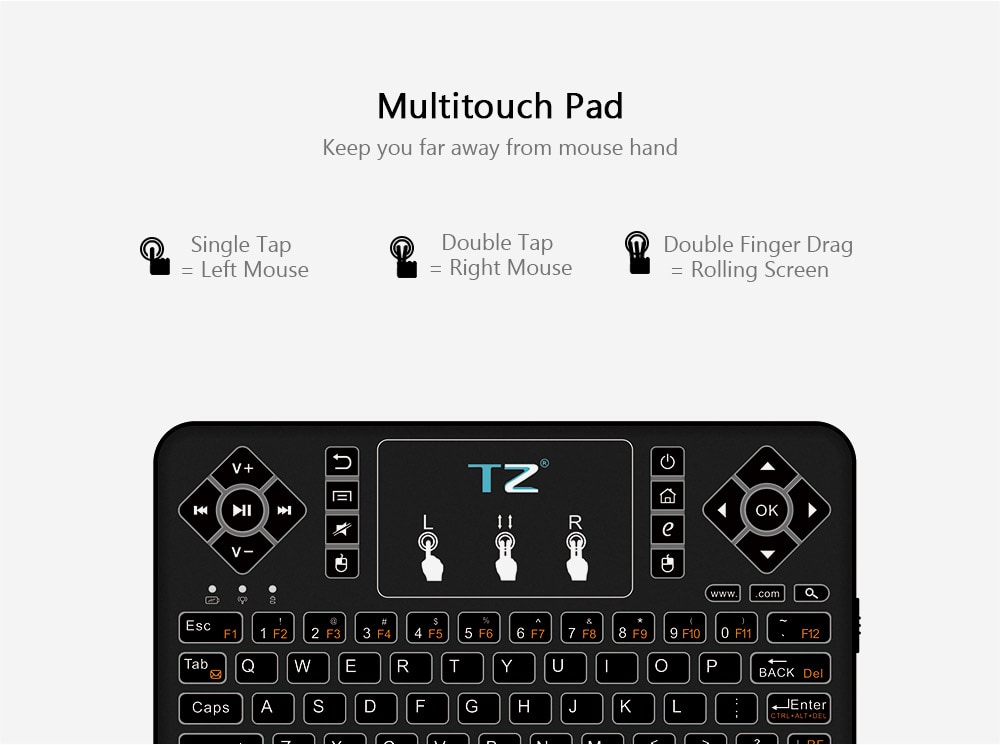 TZ Q9 Wireless Mini Keyboard BT3.0 Backlight Function with Touchpad- Black